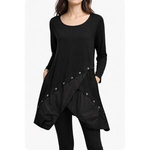 Sun Kim USA BLK Modal Sculpted Tunic Lagenlook Art Wear Asymmetrical Bubble Hem
